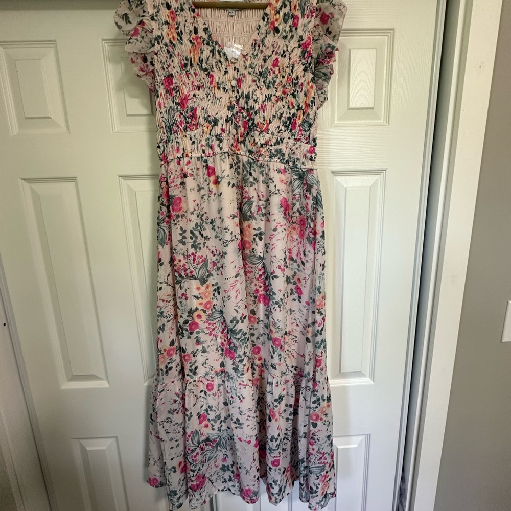 Baltic Born Floral Midi Dress - Pink and Green
